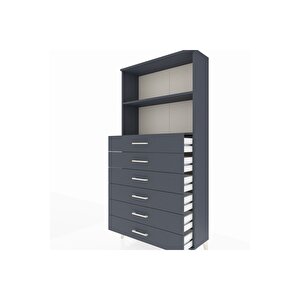 Arges Dolap 2 Raflı 6 Çekmeceli 88x30x182 Antrasit-antrasit