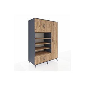 Kronos Dolap 11 Raflı 5 Kapaklı 132x59x195 Antrasit-çam/çam