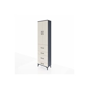 Arges Dolap 3 Raflı 4 Çekmeceli 2 Kapaklı 60x30x221 Antrasit-aytaşı