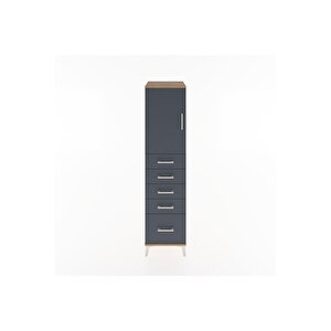 Hyperion Dolap Tek Raflı 5 Çekmeceli Tek Kapaklı 44x44x182 Çam-antrasit