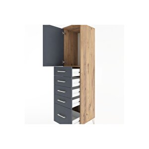Hyperion Dolap Tek Raflı 5 Çekmeceli Tek Kapaklı 44x44x182 Çam-antrasit