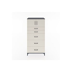 Hyperion Dolap Tek Raflı 5 Çekmeceli 2 Kapaklı 88x44x182 Antrasit-aytaşı