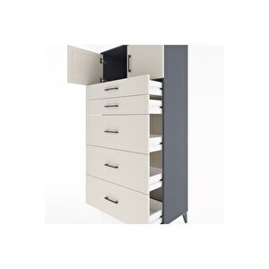 Hyperion Dolap Tek Raflı 5 Çekmeceli 2 Kapaklı 88x44x182 Antrasit-aytaşı