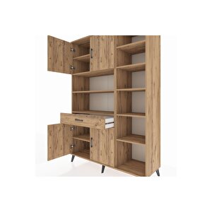 Hyperion Gardrop 10 Raflı Tek Çekmeceli 4 Kapaklı 132x44x195 Çam-çam