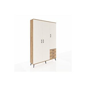 Arges Dolap 6 Raflı 3 Çekmeceli Tek Askılı 132x30x195 Çam-aytaşı/çam