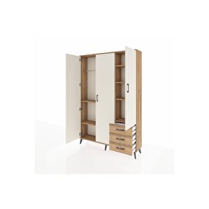 Arges Dolap 6 Raflı 3 Çekmeceli Tek Askılı 132x30x195 Çam-aytaşı/çam