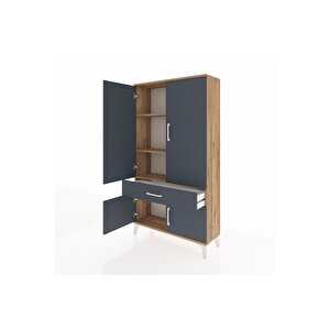 Arges Dolap 3 Raflı Tek Çekmeceli 4 Kapaklı 88x30x163 Çam-antrasit