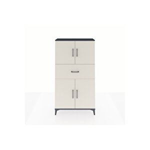 Arges Dolap 3 Raflı Tek Çekmeceli 4 Kapaklı 88x30x163 Antrasit-aytaşı