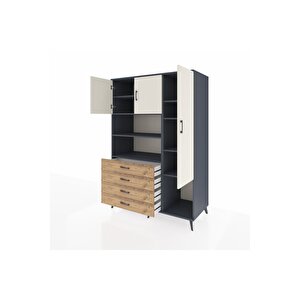 Kronos Dolap 8 Raflı 4 Çekmeceli 3 Kapaklı 132x59x195 Antrasit-aytaşı/çam