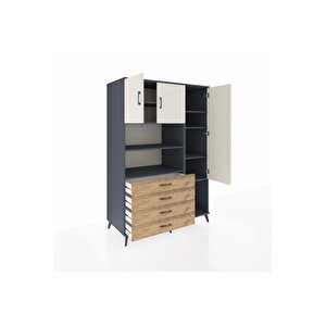 Kronos Dolap 8 Raflı 4 Çekmeceli 3 Kapaklı 132x59x195 Antrasit-aytaşı/çam