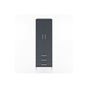 Hyperion Dolap Tek Raflı 3 Çekmeceli Tek Askılı 60x44x182 Antrasit-antrasit