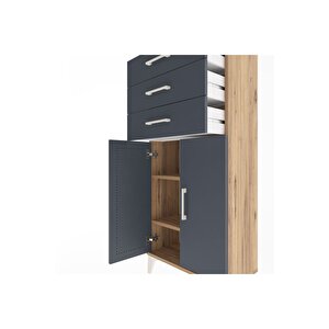 Arges Dolap 2 Raflı 3 Çekmeceli 2 Kapaklı 60x30x134 Çam-antrasit