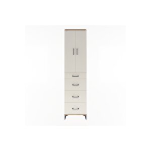 Arges Dolap Tek Raflı 4 Çekmeceli 2 Kapaklı 60x30x243 Çam-aytaşı