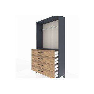 Arges Dolap Tek Raflı 4 Çekmeceli Tek Askılı 88x30x163 Antrasit-çam
