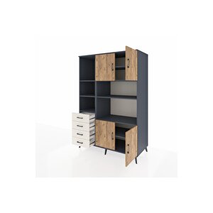 Kronos Dolap 8 Raflı 4 Çekmeceli 4 Kapaklı 132x59x195 Antrasit-çam/aytaşı