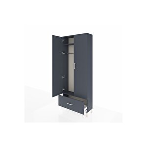 Arges Dolap 2 Raflı Tek Çekmeceli Tek Askılı 88x30x221 Antrasit-antrasit