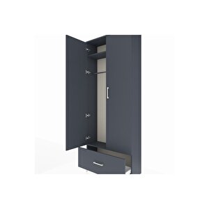 Arges Dolap 2 Raflı Tek Çekmeceli Tek Askılı 88x30x221 Antrasit-antrasit
