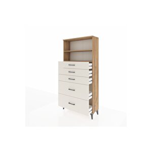 Arges Dolap 2 Raflı 5 Çekmeceli 88x30x182 Çam-aytaşı