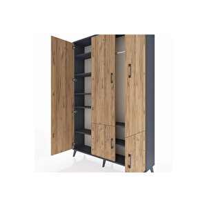 Arges Dolap 7 Raflı 5 Kapaklı Tek Askılı 132x30x195 Antrasit-çam/antrasit