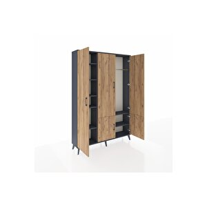 Arges Dolap 7 Raflı 5 Kapaklı Tek Askılı 132x30x195 Antrasit-çam/antrasit