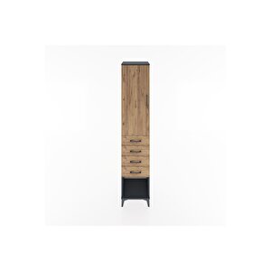 Hyperion Dolap 3 Raflı 4 Çekmeceli Tek Kapaklı 44x44x221 Antrasit-çam