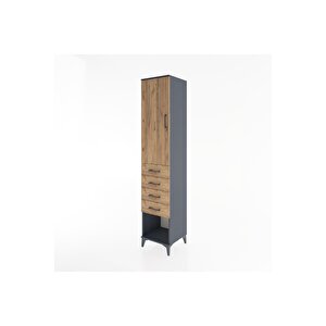 Hyperion Dolap 3 Raflı 4 Çekmeceli Tek Kapaklı 44x44x221 Antrasit-çam