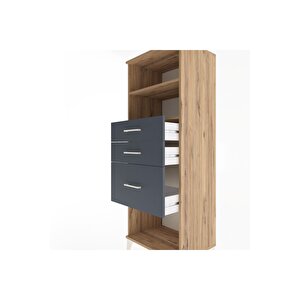 Hyperion Dolap 2 Raflı 3 Çekmeceli 60x44x163 Çam-antrasit