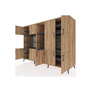 Kronos Dolap 14 Raflı 9 Kapaklı 220x59x163 Çam-çam/antrasit