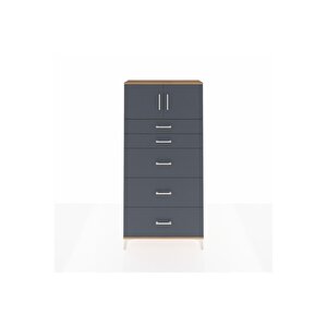 Arges Dolap Tek Raflı 5 Çekmeceli 2 Kapaklı 88x30x182 Çam-antrasit