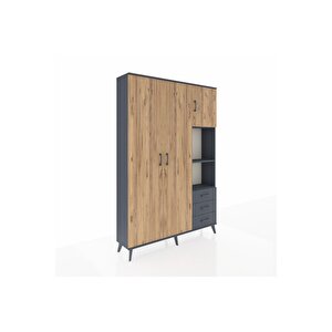 Arges Dolap 5 Raflı 3 Çekmeceli Tek Askılı 132x30x195 Antrasit-çam/antrasit