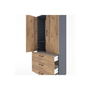 Hyperion Dolap 2 Raflı 3 Çekmeceli Tek Askılı 88x44x195 Antrasit-çam