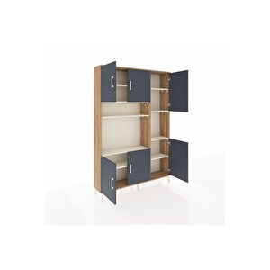 Arges Dolap 9 Raflı 6 Kapaklı 132x30x195 Çam-antrasit/aytaşı