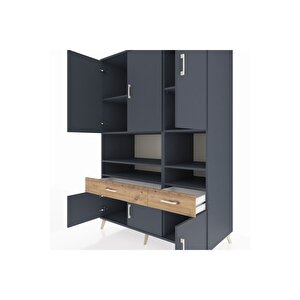 Kronos Dolap 8 Raflı 2 Çekmeceli 6 Kapaklı 132x59x195 Antrasit-antrasit/çam