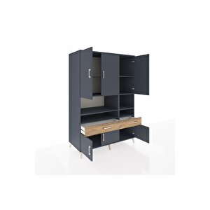 Kronos Dolap 8 Raflı 2 Çekmeceli 6 Kapaklı 132x59x195 Antrasit-antrasit/çam