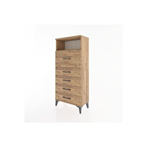 Hyperion Dolap Tek Raflı 5 Çekmeceli 60x44x134 Çam-çam