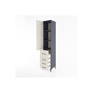 Hyperion Dolap 3 Raflı 4 Çekmeceli Tek Kapaklı 44x44x221 Antrasit-aytaşı
