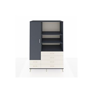 Kronos Dolap 7 Raflı 6 Çekmeceli Tek Kapaklı  132x59x195 Antrasit-antrasit/aytaşı