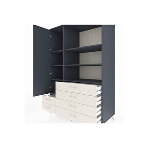 Kronos Dolap 7 Raflı 6 Çekmeceli Tek Kapaklı  132x59x195 Antrasit-antrasit/aytaşı