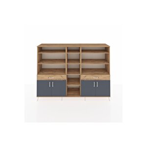 Hyperion Dolap 12 Raflı 2 Çekmeceli 4 Kapaklı 220x44x163 Çam-antrasit/çam