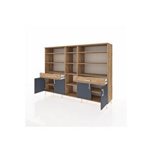 Hyperion Dolap 12 Raflı 2 Çekmeceli 4 Kapaklı 220x44x163 Çam-antrasit/çam