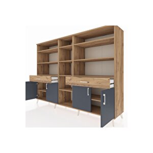 Hyperion Dolap 12 Raflı 2 Çekmeceli 4 Kapaklı 220x44x163 Çam-antrasit/çam