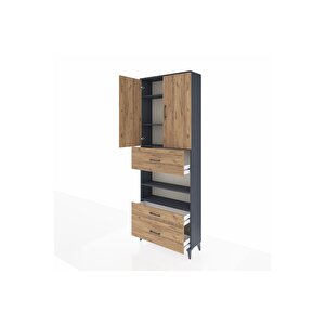 Arges Dolap 5 Raflı 3 Çekmeceli 2 Kapaklı 88x30x243 Antrasit-çam