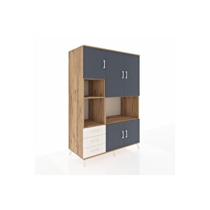 Kronos Dolap 9 Raflı 3 Çekmeceli 5 Kapaklı 132x59x195 Çam-antrasit/aytaşı