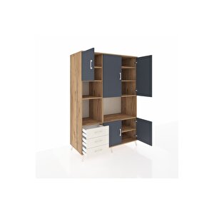 Kronos Dolap 9 Raflı 3 Çekmeceli 5 Kapaklı 132x59x195 Çam-antrasit/aytaşı