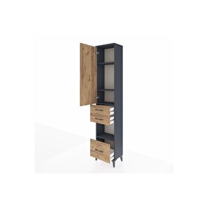 Arges Dolap 4 Raflı 3 Çekmeceli Tek Kapaklı 44x30x221 Antrasit-çam