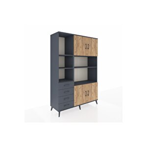 Hyperion Dolap 8 Raflı 4 Çekmeceli 4 Kapaklı 132x44x195 Antrasit-çam/antrasit