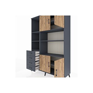 Hyperion Dolap 8 Raflı 4 Çekmeceli 4 Kapaklı 132x44x195 Antrasit-çam/antrasit