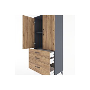 Hyperion Dolap 2 Raflı 3 Çekmeceli 2 Kapaklı 88x44x182 Antrasit-çam
