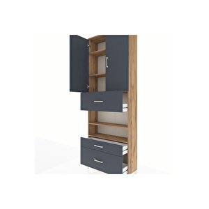 Arges Dolap 5 Raflı 3 Çekmeceli 2 Kapaklı 88x30x243 Çam-antrasit