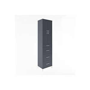 Hyperion Dolap 3 Raflı 4 Çekmeceli 2 Kapaklı 60x44x243 Antrasit-antrasit